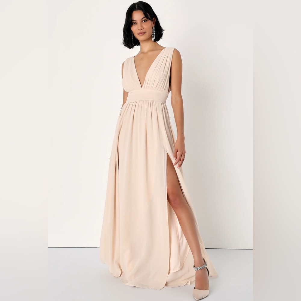 Lulus Heavenly Hues Cream Maxi Dress